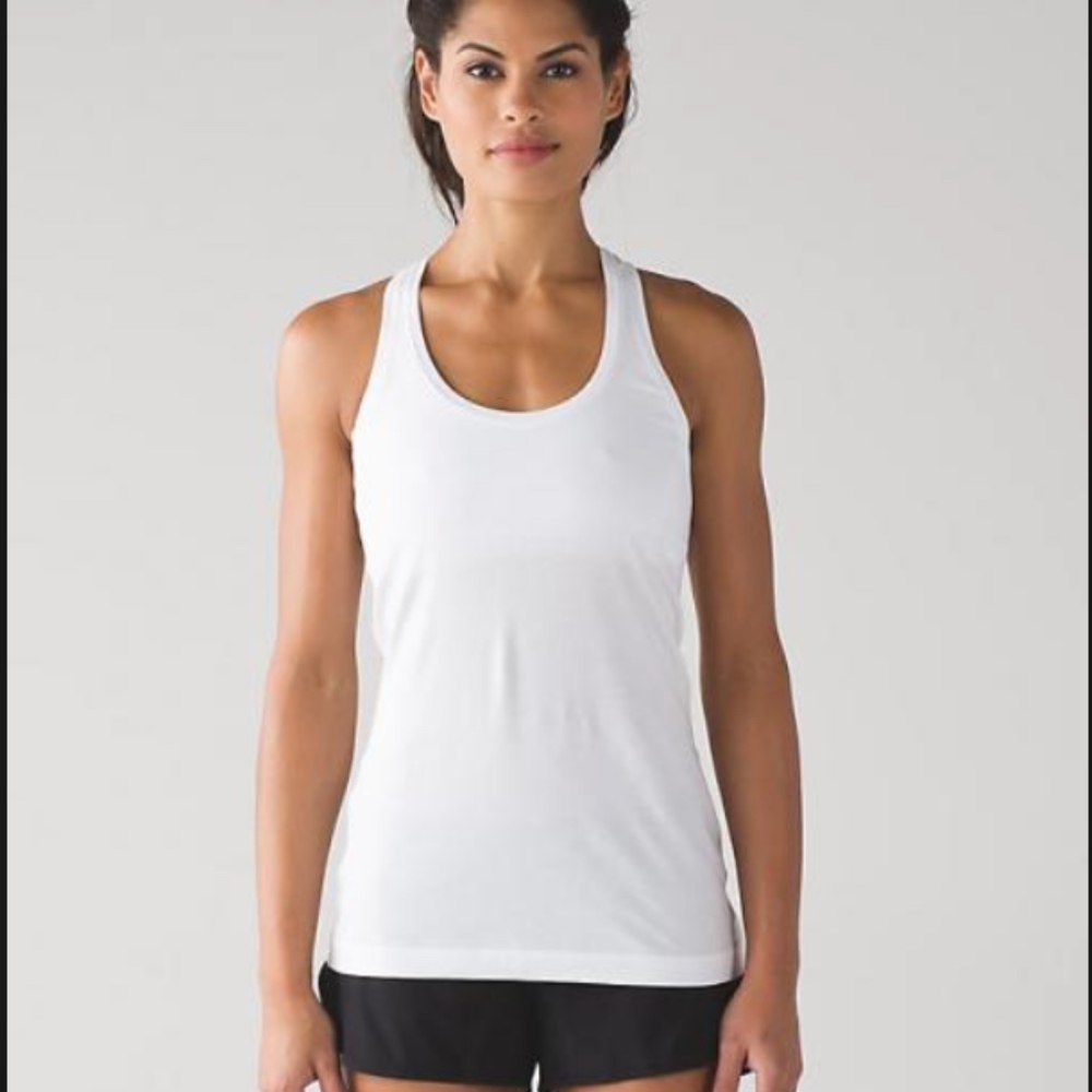 Navy, green, and yellow Lulu “Cool Racerback” tank
